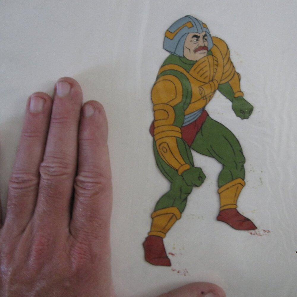 1980's Masters of the Universe Animation Cel: Man-At-Arms w/ Orig. Sketch